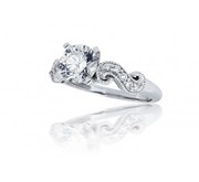 Milgrain Scroll Pave-Set Diamond Engagement Ring in 14k White Gold