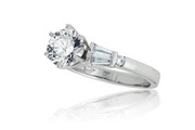 Baguette & Round Diamond Engagement Ring in 18k White Gold
