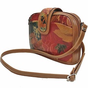 100% Genuine Cowhide Leather with Floral Print - Domed Cross-body Bag 