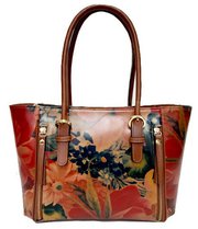 100% Argentinian Floral Cowhide Leather Tote Styled Handbag Purse $175