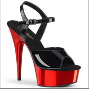 PleaserUSA Delight 609 6″ Heel Black Patent Red Chrome Platform Two To