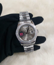 Rolex Day-Date Full Silver Diamond Bezel Swiss Automatic Watch