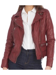 Redefine Biker Style: Full Hand Maroon Biker Leather Jacket