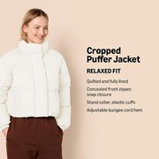 Essentials Women's Relaxed Fit Cropped Full-Zip Puffer Jacket with Sna